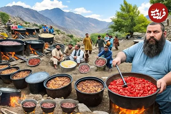 ببینید| غذای روستایی در افغانستان؛ پخت کابلی پلو برای 3000 مهمان عروسی
