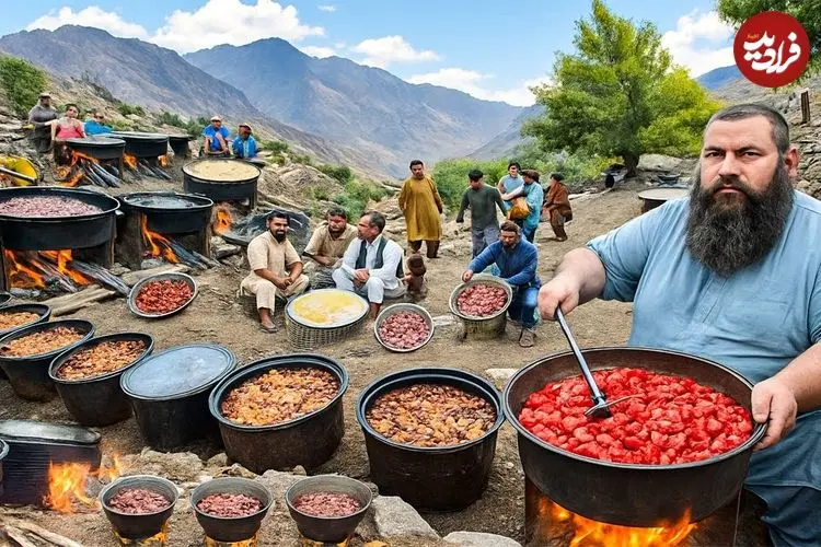 ببینید| غذای روستایی در افغانستان؛ پخت کابلی پلو برای 3000 مهمان عروسی