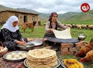 ببینید| غذای روستایی در ایران؛ پخت نان لواش و نان سنتی در تنور و در طبیعت