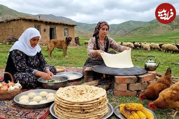 ببینید| غذای روستایی در ایران؛ پخت نان لواش و نان سنتی در تنور و در طبیعت