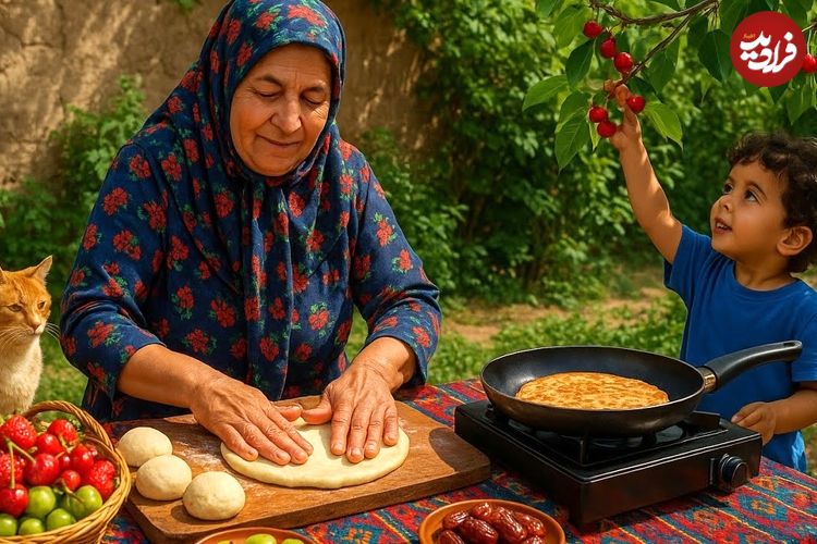 ببینید؛ غذای روستایی در ایران؛ پخت نان سنتی خرمایی