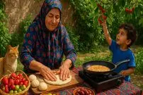 ببینید؛ غذای روستایی در ایران؛ پخت نان سنتی خرمایی