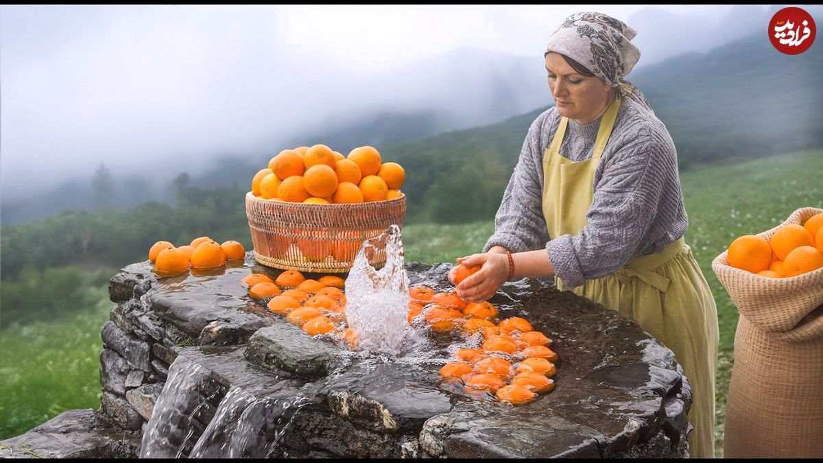 ببینید؛ غذای روستایی در آذربایجان؛ کباب بره طعم دار شده با پرتقال