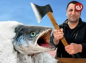 ببینید| غذای روستایی در آذربایجان؛ استخراج نمک از دریاچه و پخت ماهی با آن روی زغال