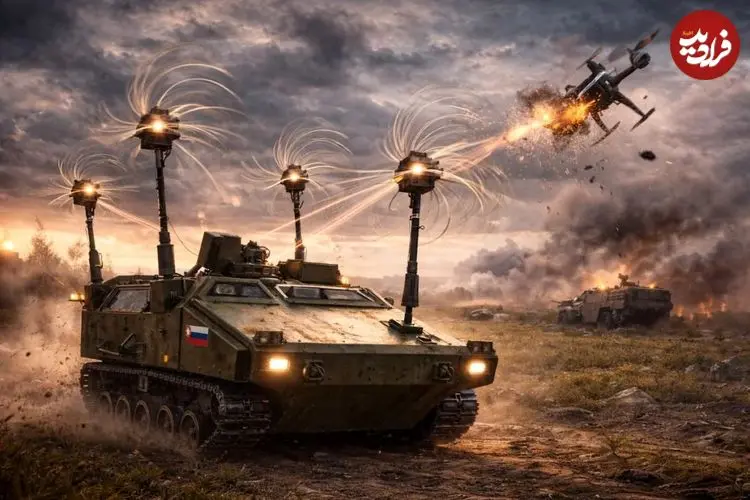 تصاویر| رونمایی نیروهای روسیه از زره‌پوش ضد پهپاد جدید عجیب با کابل‌های چرخان 