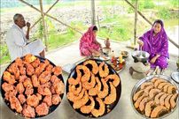ببینید؛ غذای روستایی در هند؛ تهیه پاکورای مرغ و میگو