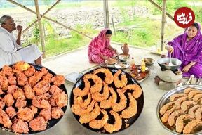 ببینید؛ غذای روستایی در هند؛ تهیه پاکورای مرغ و میگو