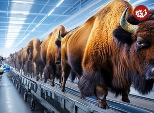 ببینید؛ مراحل دیدنی پرورش گاوهای وحشی بایسون در مزارع آمریکا برای تولید گوشت
