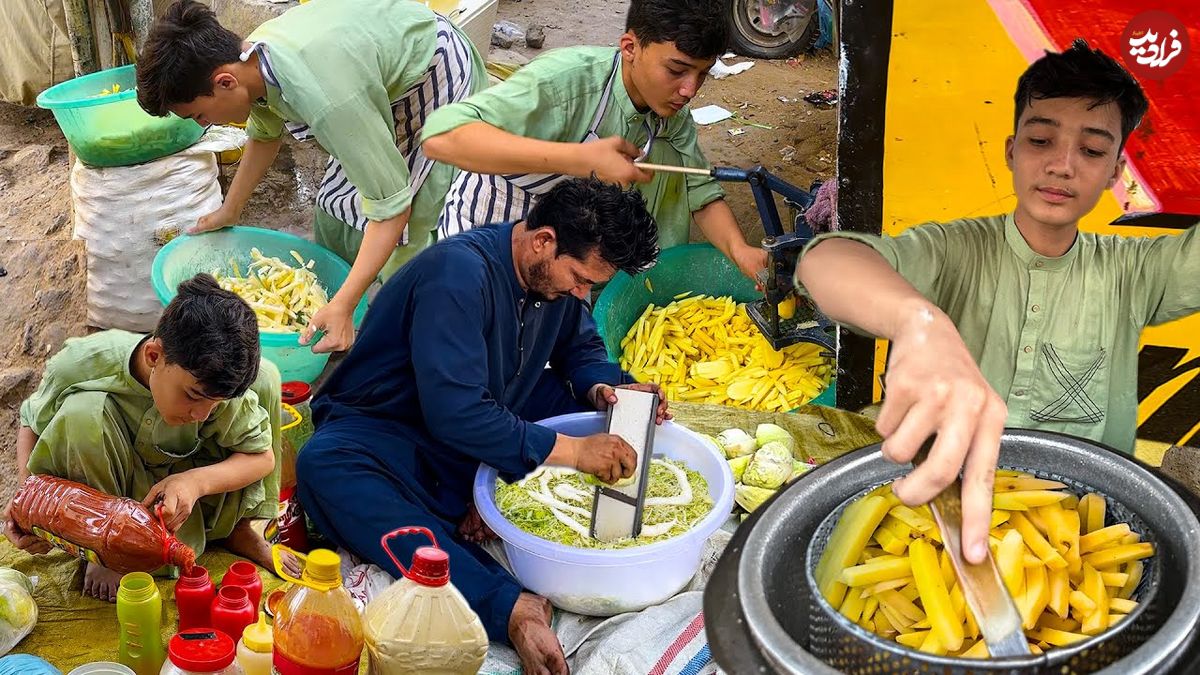 ببینید؛ غذای خیابانی در پاکستان؛ تهیه سیب زمینی سرخ شده فرانسوی در کراچی