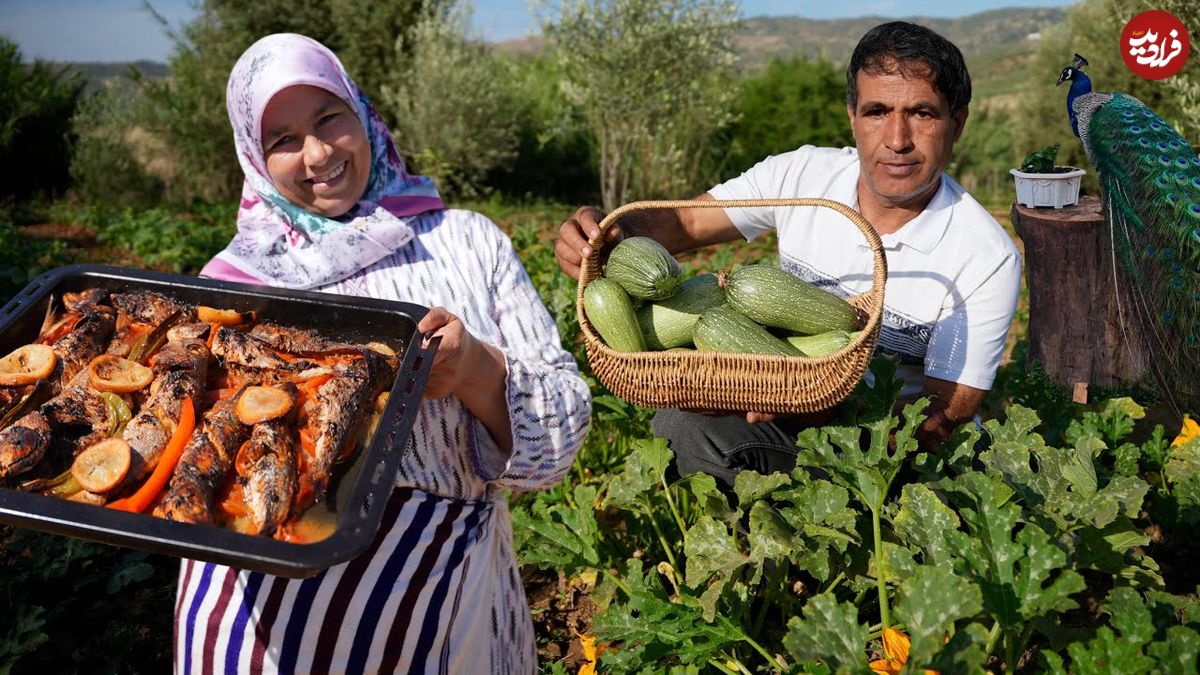 ببینید؛ غذای روستایی در مراکش؛ برداشت کدو سبز و کباب کردن ماهی در تنور سنتی