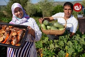ببینید؛ غذای روستایی در مراکش؛ برداشت کدو سبز و کباب کردن ماهی در تنور سنتی