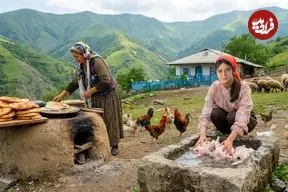 ببینید| غذای روستایی در ایران؛ پخت نان سنتی و مرغ کامل در تنور گِلی