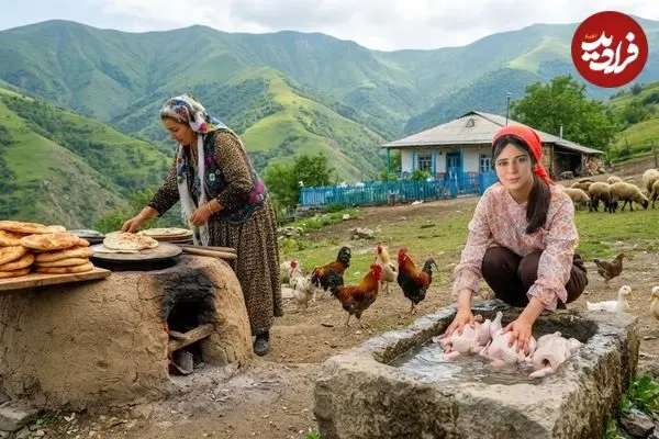 ببینید| غذای روستایی در ایران؛ پخت نان سنتی و مرغ کامل در تنور گِلی