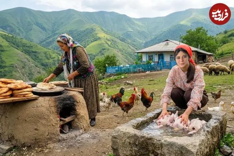 ببینید| غذای روستایی در ایران؛ پخت نان سنتی و مرغ کامل در تنور گِلی
