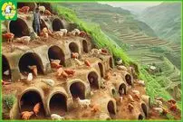 (ویدئو) ببینید چگونه چینی ها هزاران مرغ و خروس محلی را در دخمه های کوهی پرورش می دهند