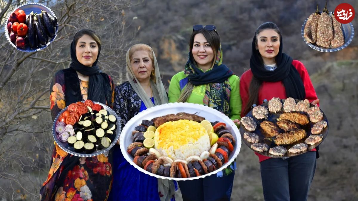 (ویدئو) طبخ یک غذای متفاوت با گوشت، بادمجان و گوجه توسط خانواده روستایی کردستانی