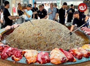 ببینید؛ غذای خیابانی در ازبکستان؛ پخت 400 کیلو سمرقند پلو با گوشت در تاشکند