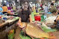 ببینید| غذای روستایی در کامبوج؛ طبخ غذا با ماهی طلایی بزرگ و به 2 روش