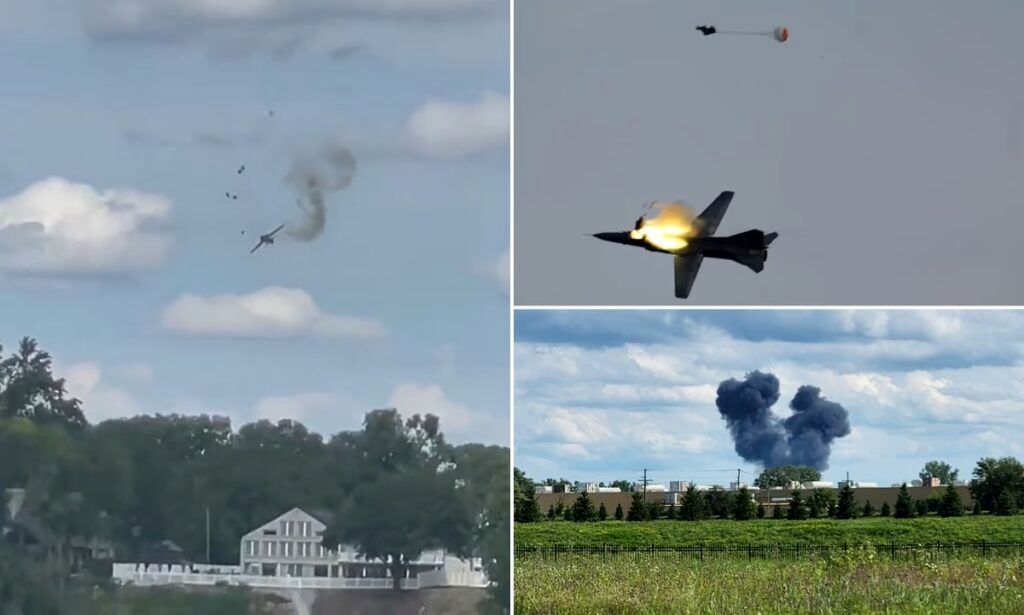 (ویدیو) لحظه بیرون پریدن خلبانان یک هواپیمای جنگنده چند ثانیه قبل از سقوط 