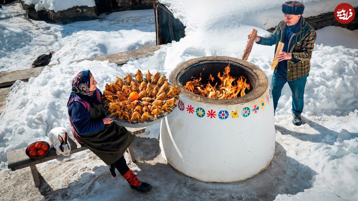 ببینید؛ غذای روستایی در آذربایجان؛ کباب کردن بلدرچین به روش زوج مسن روستایی