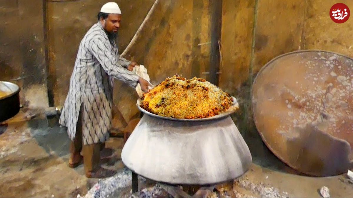ببینید؛ غذای خیابانی در هند؛ پخت بریانی گوشت گوسفند در حیدرآباد