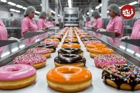 ببینید| فرآیند تماشایی تولید اتوماتیک انواع دونات در کارخانه ای مدرن در امریکا