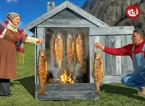 ببینید| غذای روستایی در آذربایجان؛ صید ماهی و دودی کردن آن در روستایی زیبا