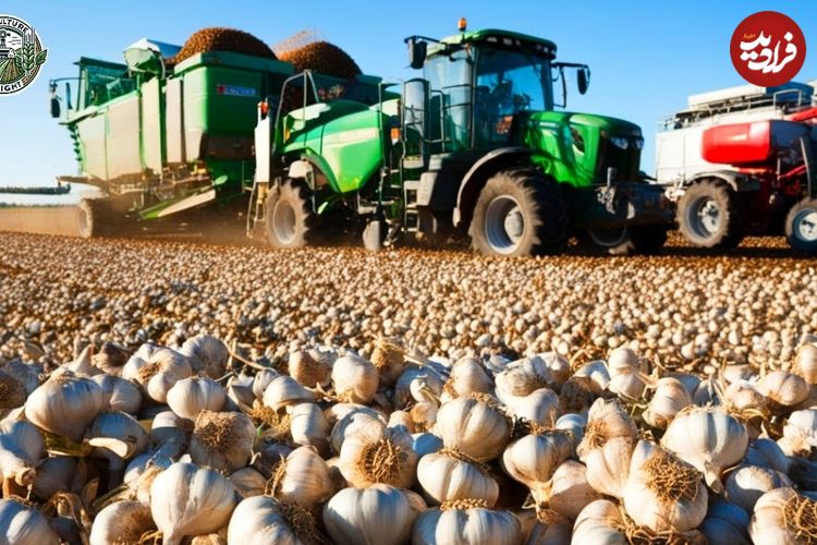 ببینید؛ مراحل برداشت «سیر» در مزارع وسیع و فرآوری آن ها در آمریکا