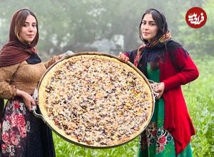 (ویدئو) پخت هیجان انگیز پیتزای غول پیکر گوشت توسط خانواده روستایی آستارایی