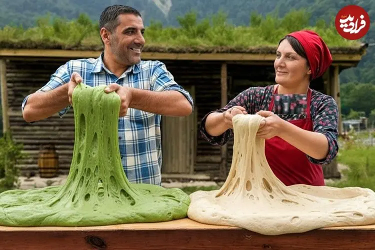 ببینید| غذای روستایی در آذربایجان؛ پخت نان سنتی با اسفناج در طبیعت روستا