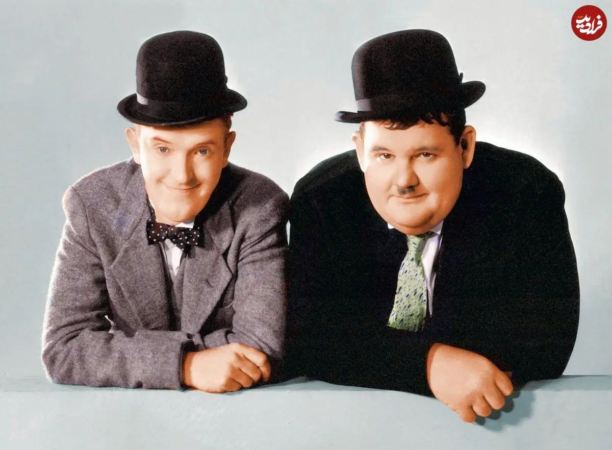 عکس| سفر در زمان؛ «لورل و هاردی» در صحنه‌ای از فیلم «مهمانی هالیوود»؛ سال 1312