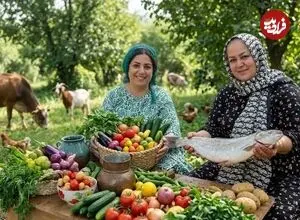 ببینید| غذای روستایی در ایران؛ کباب کردن ماهی قزل آلا روی آتش و پخت کیک با گلابی تازه