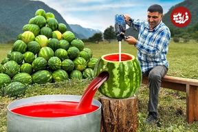 ببینید؛ غذای روستایی در آذربایجان؛ تهیه آب هندوانه در طبیعت