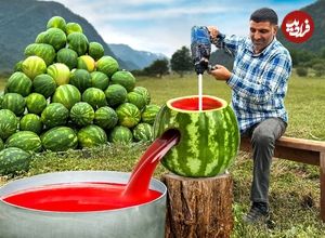 ببینید؛ غذای روستایی در آذربایجان؛ تهیه آب هندوانه در طبیعت