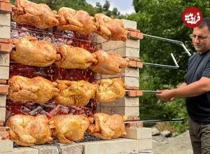 ببینید| غذای روستایی در آذربایجان؛ کباب کردن 12 مرغ به روشی خلاقانه و جالب