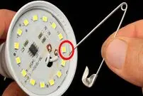 ببینید| چگونه با کمک سنجاق قفلی، لامپ LED سوخته را تعمیر کنیم؟