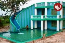 ببینید| ساخت یک ویلای دو طبقه با سرسره و استخر در جنگل و به روش کامبوجی ها