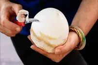 ببینید| غذای خیابانی در تایلند؛ هنر فروشنده های خیابانی در برش زدن نارگیل در بانکوک