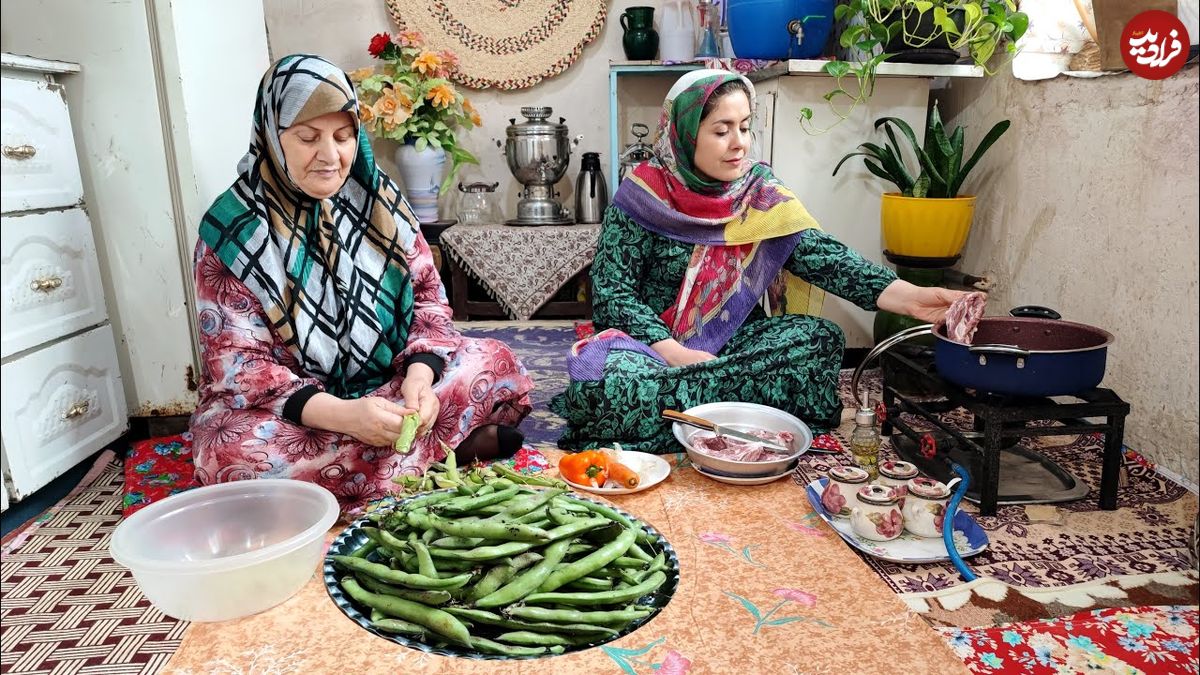 ببینید؛ غذای روستایی در ایران؛ پخت باقالی پلو با گوشت بره و دلمه بادمجان