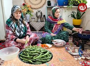 ببینید؛ غذای روستایی در ایران؛ پخت باقالی پلو با گوشت بره و دلمه بادمجان