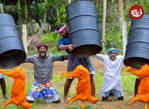 ببینید| غذای روستایی در هند؛ کباب کردن 3 بز کامل در بشکه در طبیعت