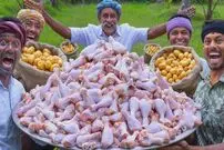 ببینید؛ غذای روستایی در هند؛ تهیه یک غذای محلی با مرغ، ادویه و سیب زمینی