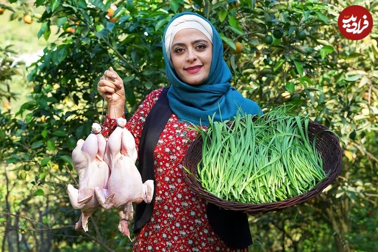 ببینید؛ غذای روستایی در گیلان؛ پخت سیر قلیه در طبیعت