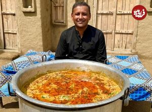 ببینید؛ غذای روستایی در پاکستان؛ پخت حلیم با ران گوسفند