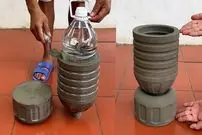 ببینید| مراحل دیدنی ساخت یک گلدان زیبا با استفاده از بطری پلاستیکی و سیمان