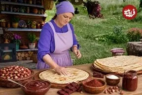 ببینید| غذای روستایی در آذربایجان؛ تهیه بستنی میوه ای و باقلوای پسته ای