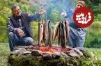 ببینید| غذای روستایی در آذربایجان؛ کباب کردن ماهی قزل آلا روی آتش در جنگل