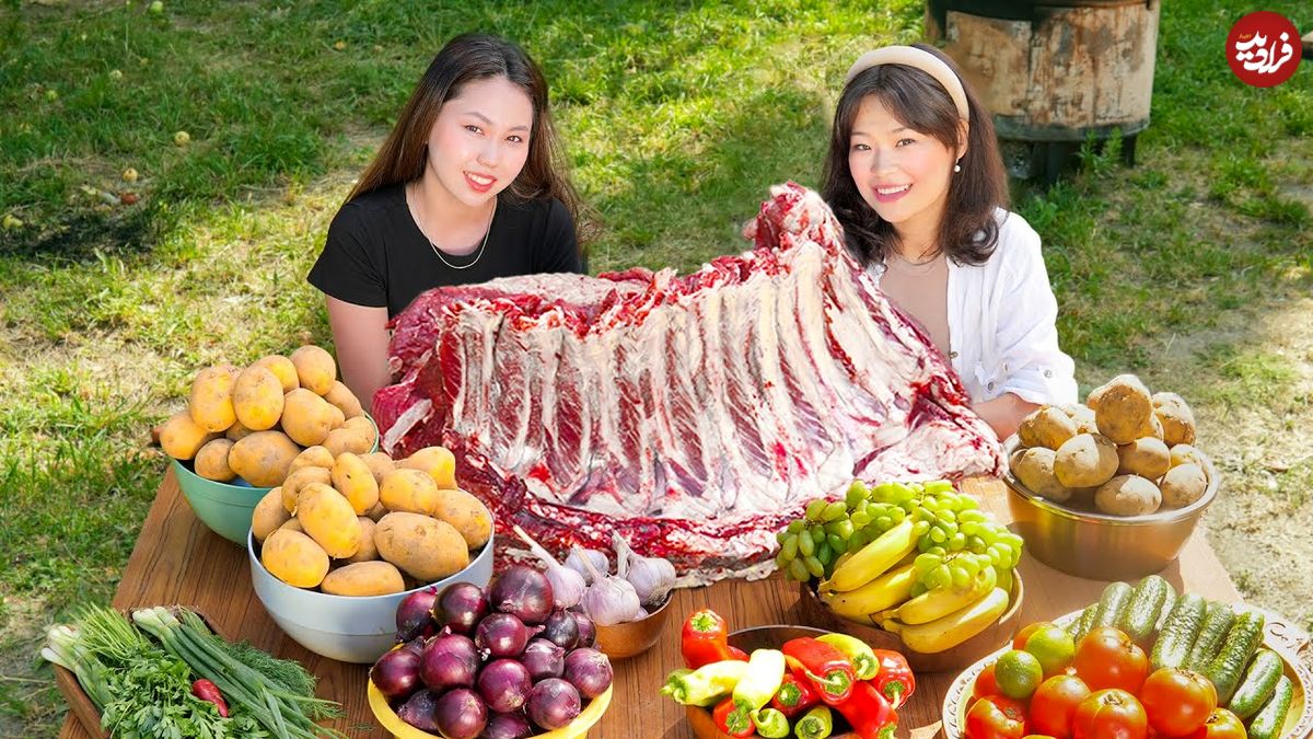 ببینید؛ غذای روستایی در تایلند؛ پخت غذا با دنده گوساله و سیب زمینی در طبیعت