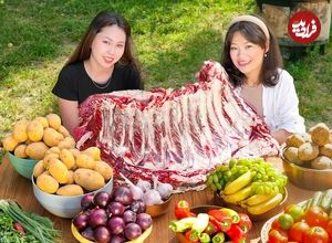 ببینید؛ غذای روستایی در تایلند؛ پخت غذا با دنده گوساله و سیب زمینی در طبیعت