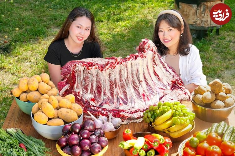 ببینید؛ غذای روستایی در تایلند؛ پخت غذا با دنده گوساله و سیب زمینی در طبیعت